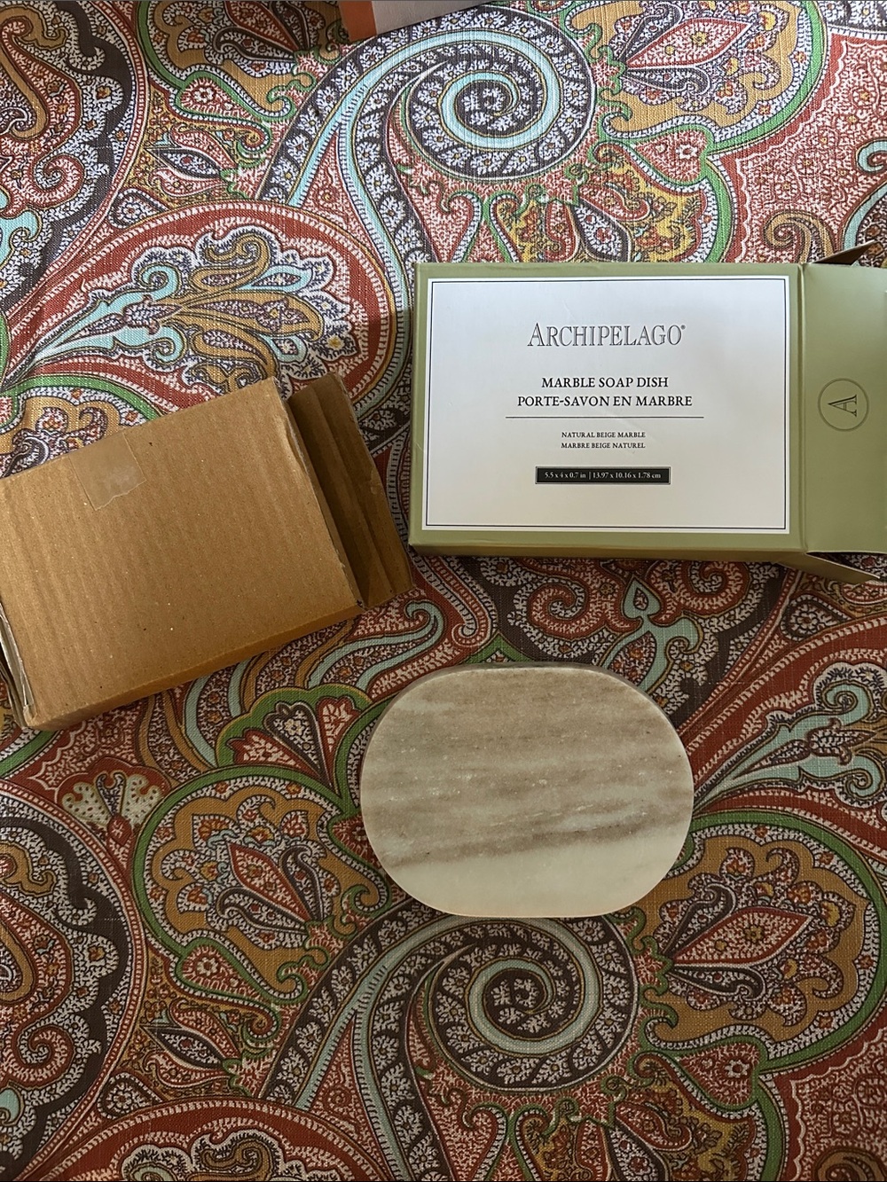Archipelago Beige and Olive Marble Soap Dish Box - Picture 2 of 3